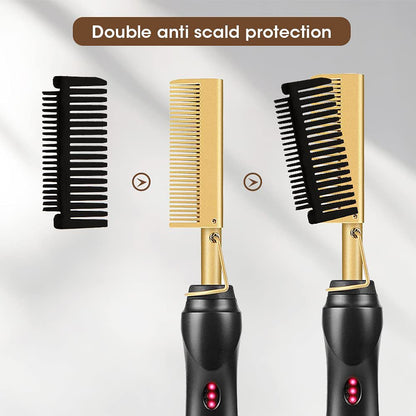Colorful Electric Hot Comb Hair Straightener - Fast Heating Styling Tool with 3 Temp Settings & Anti-Scald Guard