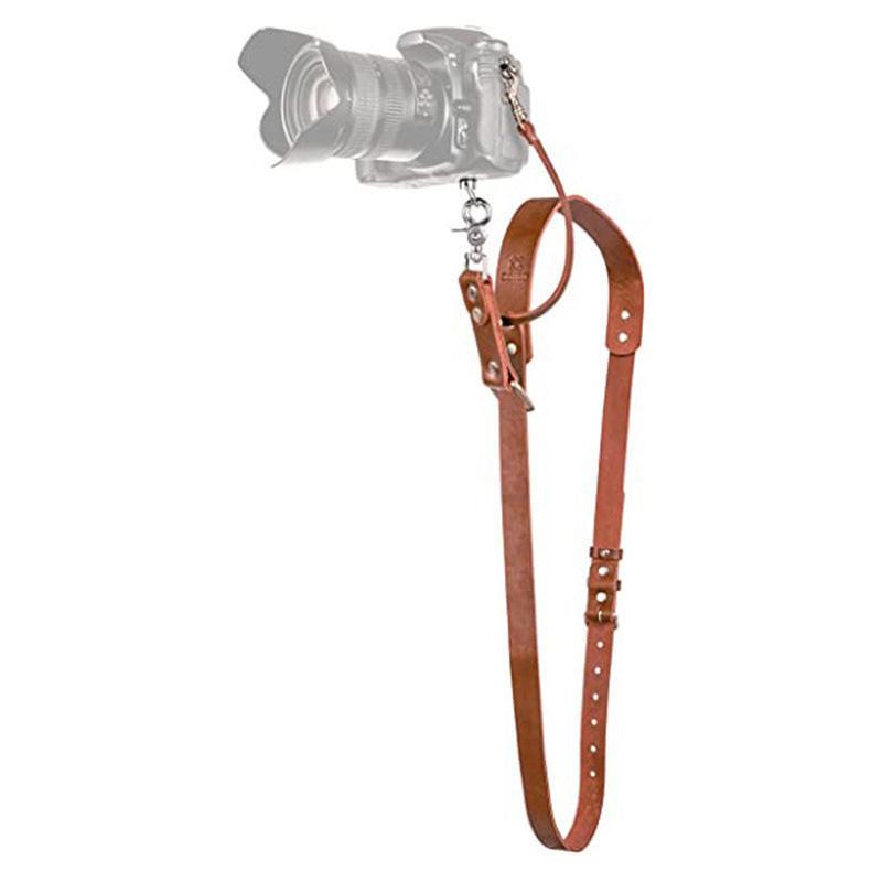 Brown Adjustable Genuine Leather Camera Strap - Crossbody Shoulder Sling for DSLR/SLR(The camera is a prop and is not included).
