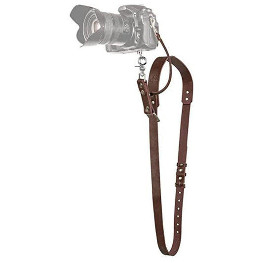 Coffee Adjustable Genuine Leather Camera Strap - Crossbody Shoulder Sling for DSLR/SLR(The camera is a prop and is not included).