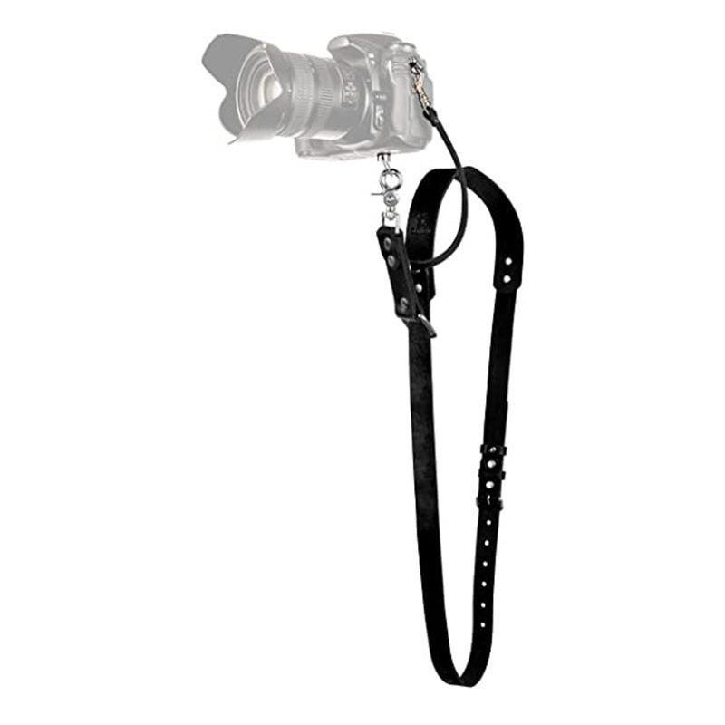Black Adjustable Genuine Leather Camera Strap - Crossbody Shoulder Sling for DSLR/SLR(The camera is a prop and is not included).