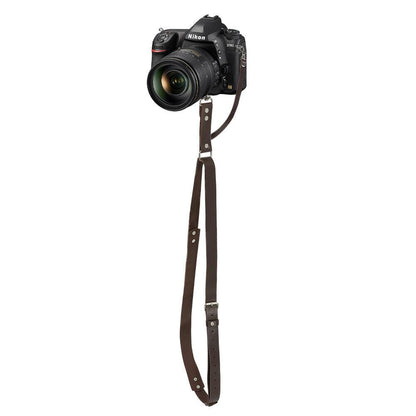 Black Adjustable Genuine Leather Camera Strap - Crossbody Shoulder Sling for DSLR/SLR(The camera is a prop and is not included).