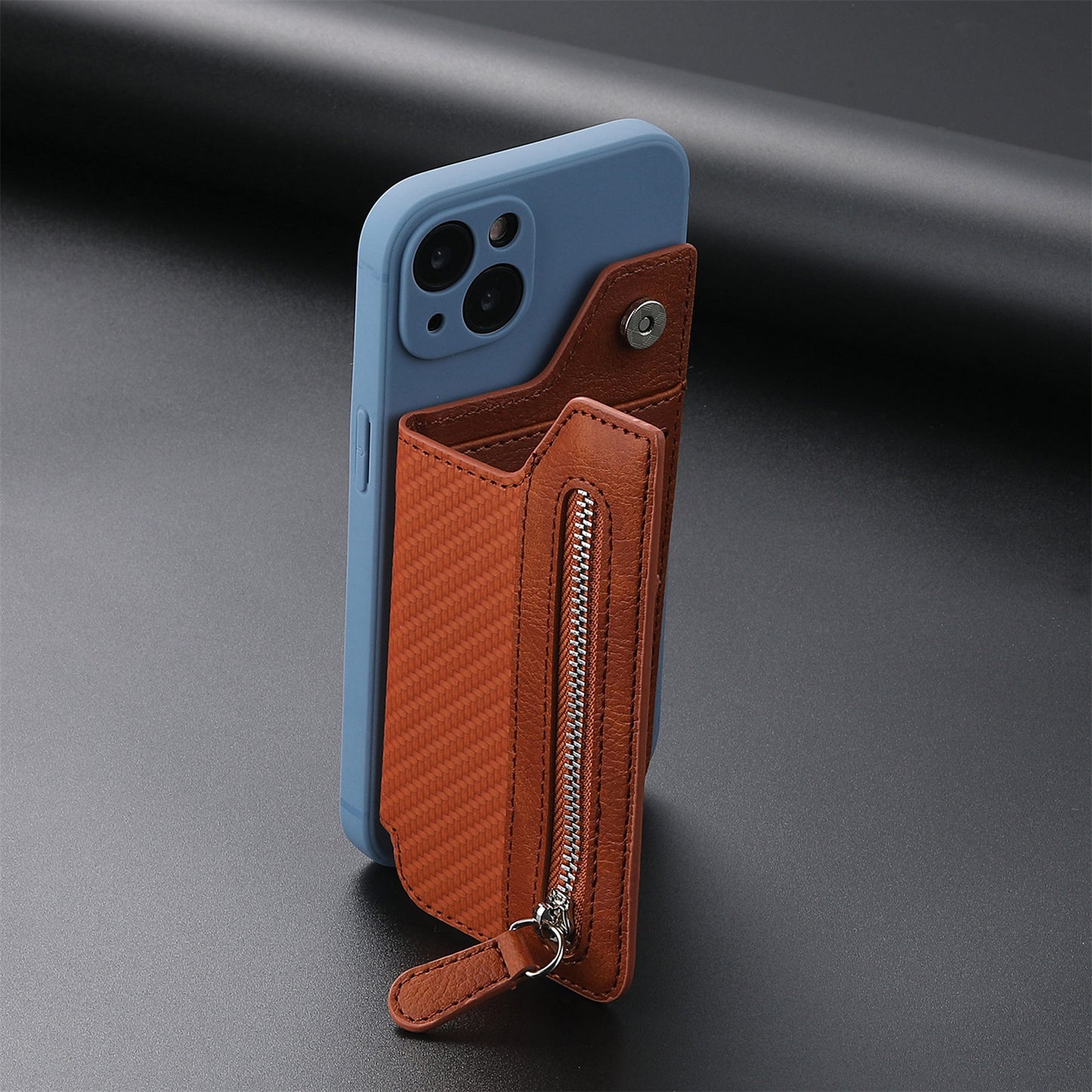 2 Pcs Blue Multifunction Stick-On Phone Wallet - PU Leather Card Holder with Zipper & Flip Cover