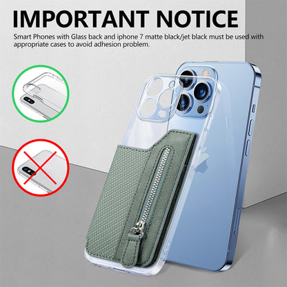 2 Pcs Brown Multifunction Stick-On Phone Wallet - PU Leather Card Holder with Zipper & Flip Cover