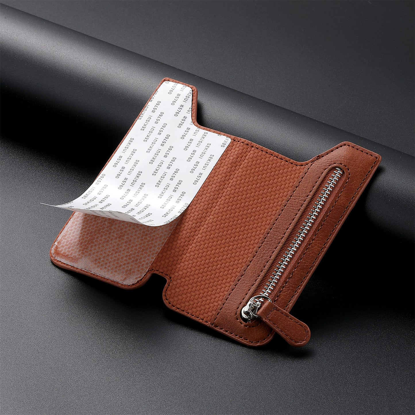 2 Pcs Brown Multifunction Stick-On Phone Wallet - PU Leather Card Holder with Zipper & Flip Cover