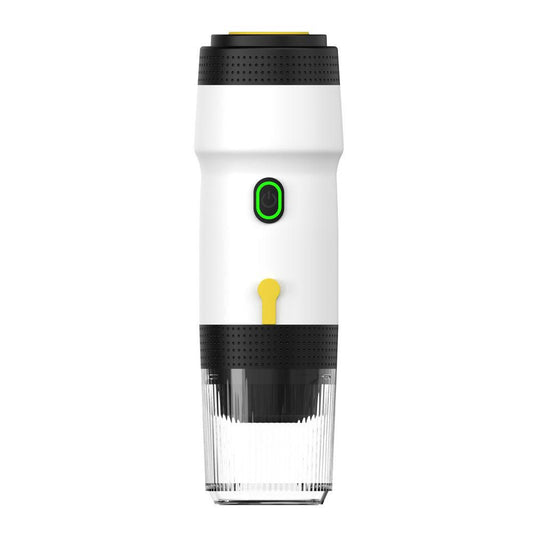 White 3-in-1 Portable Electric Espresso Maker - Rechargeable Travel Coffee Machine for Capsules & Ground Coffee.