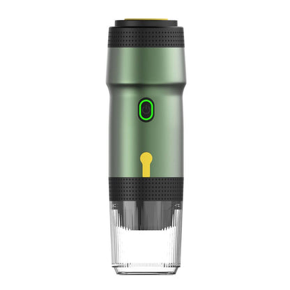 Green 3-in-1 Portable Electric Espresso Maker - Rechargeable Travel Coffee Machine for Capsules & Ground Coffee.