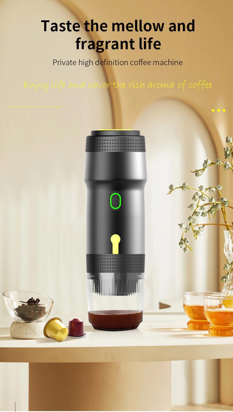 Green 3-in-1 Portable Electric Espresso Maker - Rechargeable Travel Coffee Machine for Capsules & Ground Coffee.