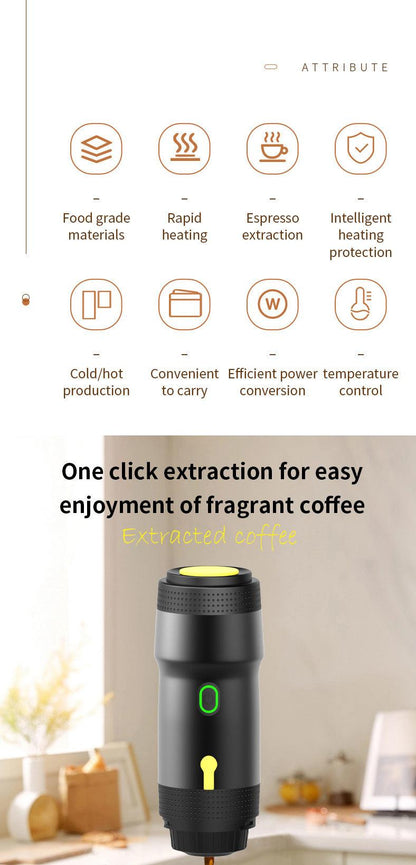 Green 3-in-1 Portable Electric Espresso Maker - Rechargeable Travel Coffee Machine for Capsules & Ground Coffee.