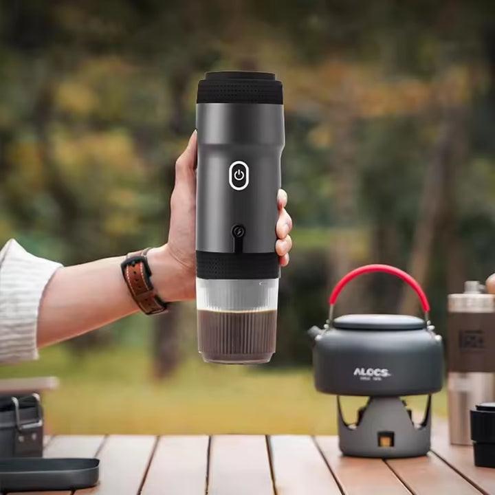 Green 3-in-1 Portable Electric Espresso Maker - Rechargeable Travel Coffee Machine for Capsules & Ground Coffee.