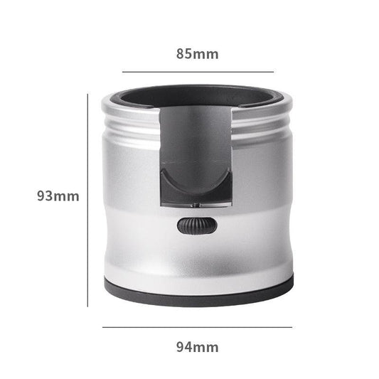 Silver Round Professional Aluminum Espresso Tamping Station - Adjustable Portafilter Holder Stand.