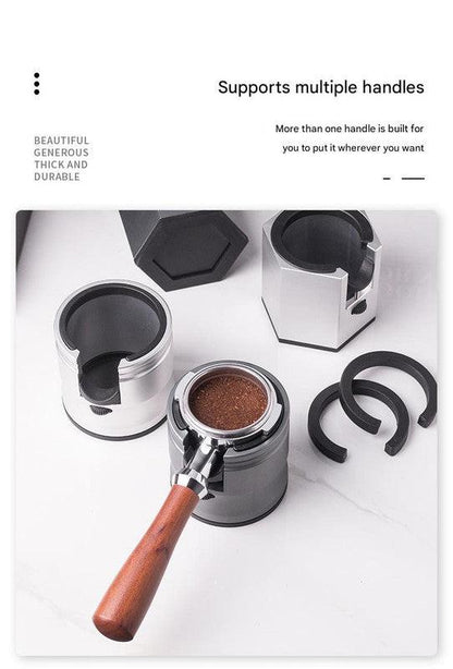 Silver Diamond Professional Aluminum Espresso Tamping Station - Adjustable Portafilter Holder Stand.