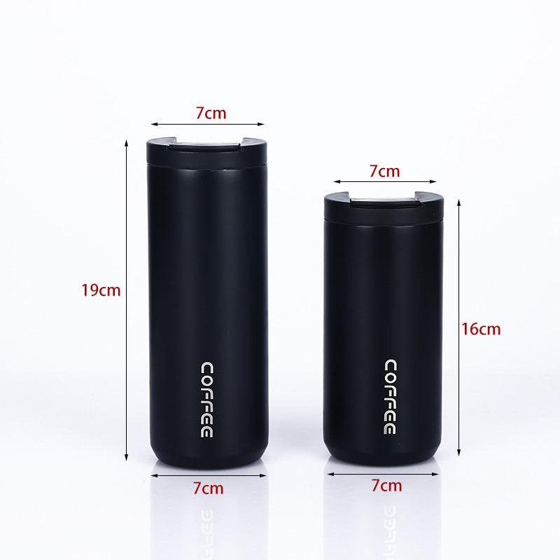 White Sleek Insulated Stainless Steel Coffee Tumbler Set (400ml & 500ml) - One-Touch Lid Travel Mugs.