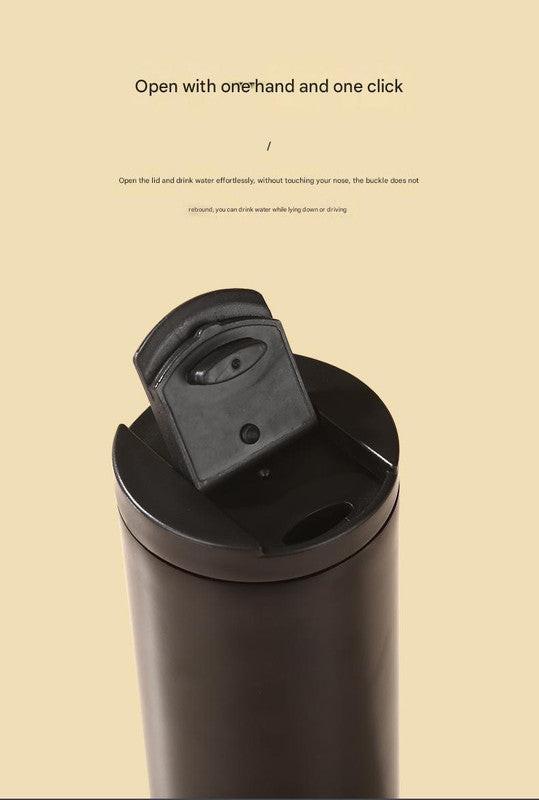 White Sleek Insulated Stainless Steel Coffee Tumbler Set (400ml & 500ml) - One-Touch Lid Travel Mugs.