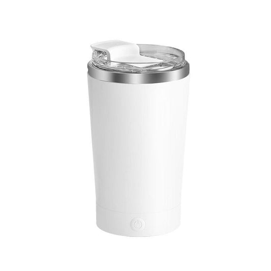 White 316 Stainless Steel Rechargeable Electric Self-Stirring Mug - 420ml Automatic Mixing Cup with Magnetic Rotor.