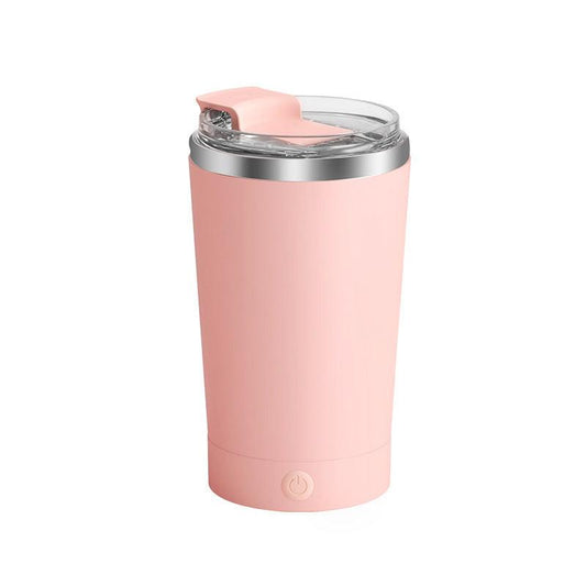 Pink 316 Stainless Steel Rechargeable Electric Self-Stirring Mug - 420ml Automatic Mixing Cup with Magnetic Rotor.