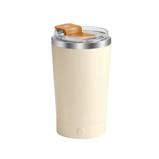 Light Yellow 316 Stainless Steel Rechargeable Electric Self-Stirring Mug - 420ml Automatic Mixing Cup with Magnetic Rotor.