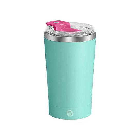 Light Blue 316 Stainless Steel Rechargeable Electric Self-Stirring Mug - 400ml Automatic Mixing Cup with Magnetic Rotor.