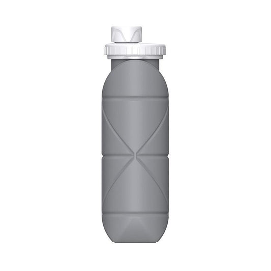 Grey Portable Silicone Collapsible Water Bottle - Foldable Sports Cup for Cycling and Outdoor Fitness.