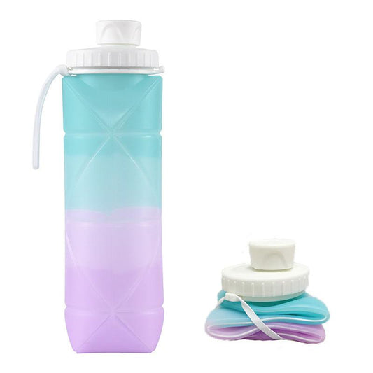 Blue-purple Portable Silicone Collapsible Water Bottle - Foldable Sports Cup for Cycling and Outdoor Fitness.