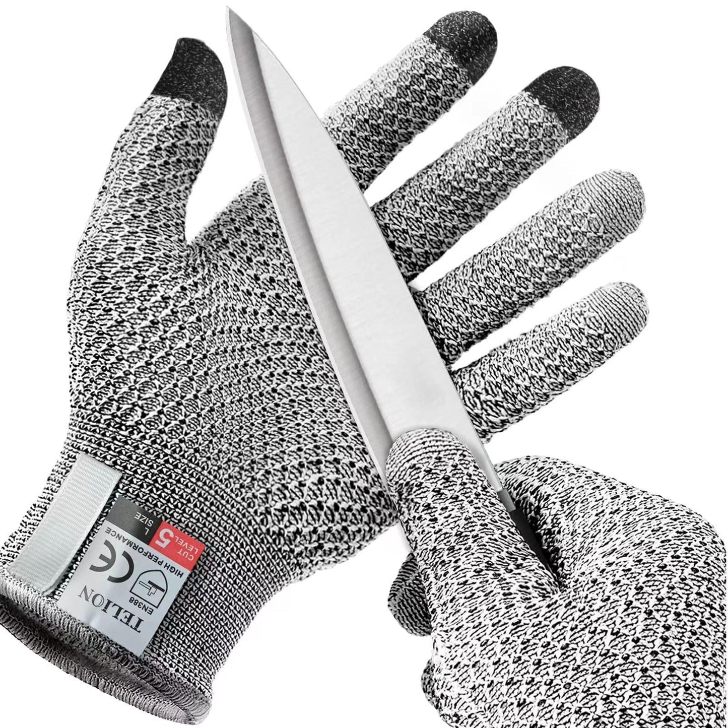 Grey 3-Pack Cut Resistant Gloves (Level 5 Protection) - Pineapple Grip, Touchscreen Compatible, Food Safe for Kitchen, Butcher & Fish Cleaning - One Size Fits Most.