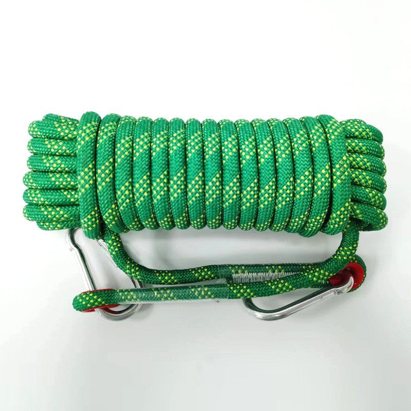 Green Polyester (for home use) Without Wire Core Heavy Duty Adjustable Clothesline Set (2 Pack) - 15 Steel Wire Core Nylon Rope with Hooks for Outdoor & Camping.