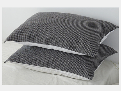 Dark Blue Breathable 4-Layer Cotton Gauze Pillow Towel Pair - Japanese Style Grid (52x75cm)