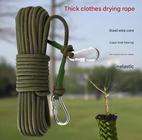 White With Wire Core Heavy Duty Adjustable Clothesline Set (4 Pack) - 15m Steel Wire Core Nylon Rope with Hooks for Outdoor & Camping.