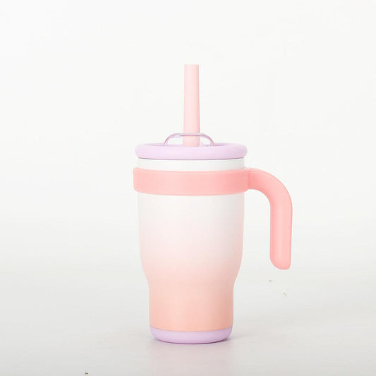 Peach Pink Gradient 14oz Insulated Tumbler with Handle & Straw - 304 Stainless Steel Car Cup (Contrast Color).