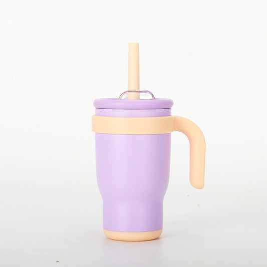 Purple 14oz Insulated Tumbler with Handle & Straw - 304 Stainless Steel Car Cup (Contrast Color).
