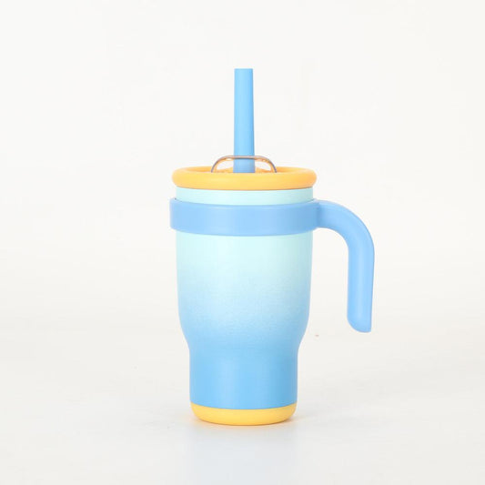 Blue 14oz Insulated Tumbler with Handle & Straw - 304 Stainless Steel Car Cup (Contrast Color).