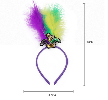 New Arrow Pattern Festive Mardi Gras Feather Headband Set - 10 Pack Sequin Jester Hat Party Accessory