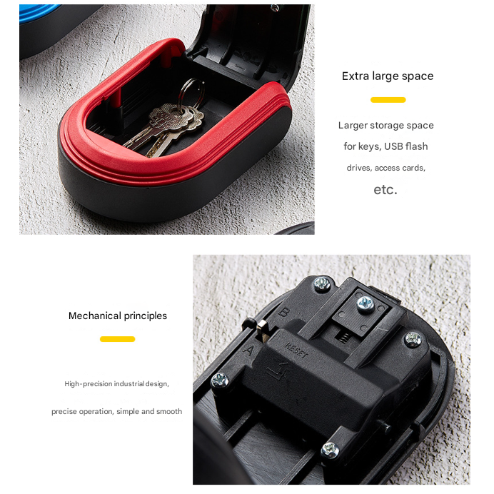 Red 3PCS Wall Mount Plastic Combination Key Lock Box - Secure Key Safe Storage Box