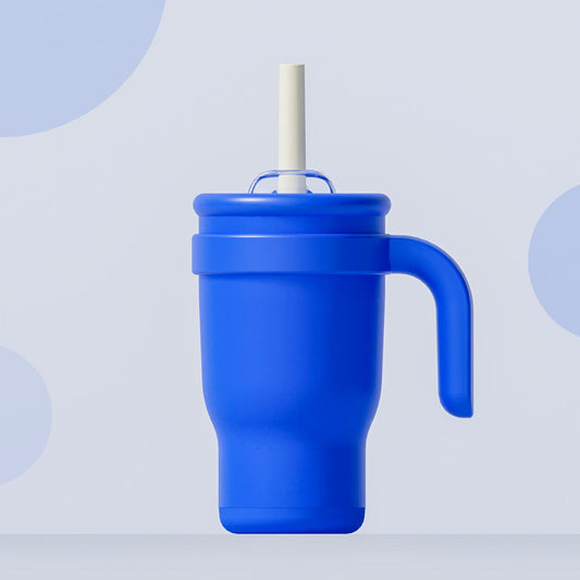 Blue 14oz Insulated Tumbler with Handle & Straw - 304 Stainless Steel Car Cup (Contrast Color).