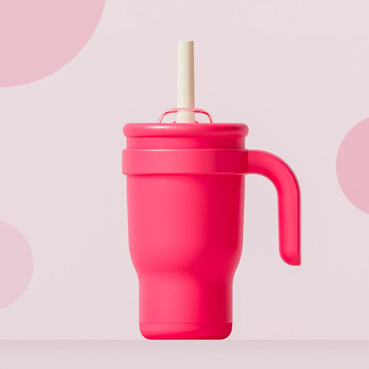 Rose Red 14oz Insulated Tumbler with Handle & Straw - 304 Stainless Steel Car Cup (Contrast Color).