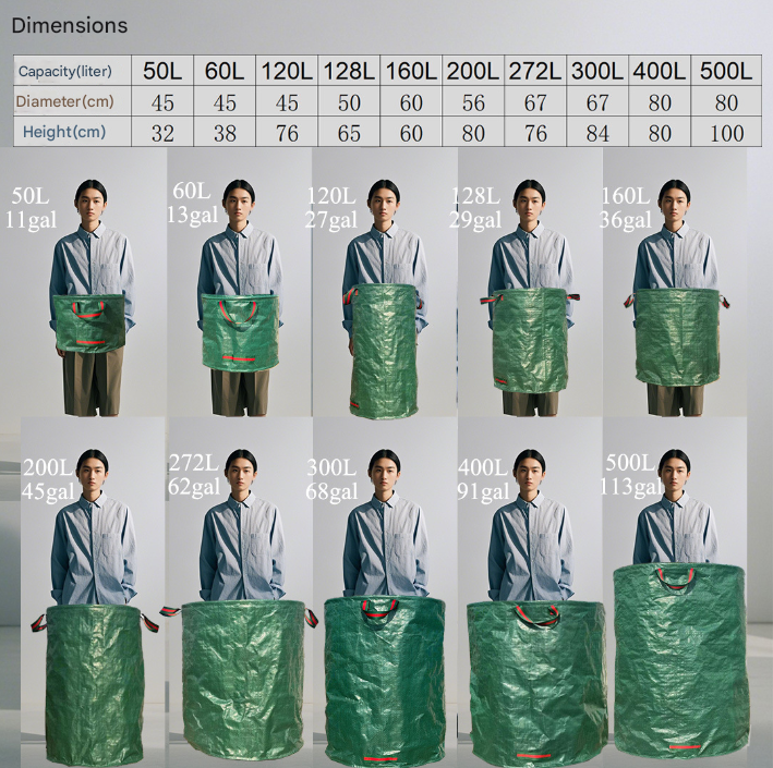 300L(Calibre67*84cm) Heavy Duty Collapsible Garden Waste Bags (Set of 2) - Large Reusable Yard Leaf Bin