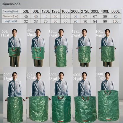 300L(Calibre67*84cm) Heavy Duty Collapsible Garden Waste Bags (Set of 2) - Large Reusable Yard Leaf Bin