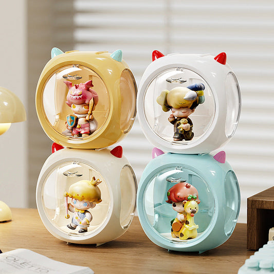 2PCS Beige Cute Magnetic Display Case - Dustproof 'Space Capsule' Box for Figures & Collectibles