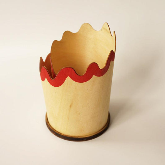 2PCS Red Creative Wooden Pencil Shaving Pen Holder - Novelty Desk Organizer & Stationery Storage.
