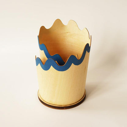 2PCS Blue Creative Wooden Pencil Shaving Pen Holder - Novelty Desk Organizer & Stationery Storage.