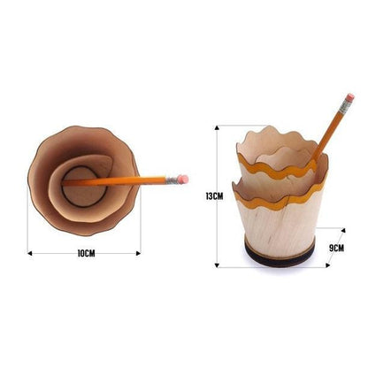 2PCS Blue Creative Wooden Pencil Shaving Pen Holder - Novelty Desk Organizer & Stationery Storage.
