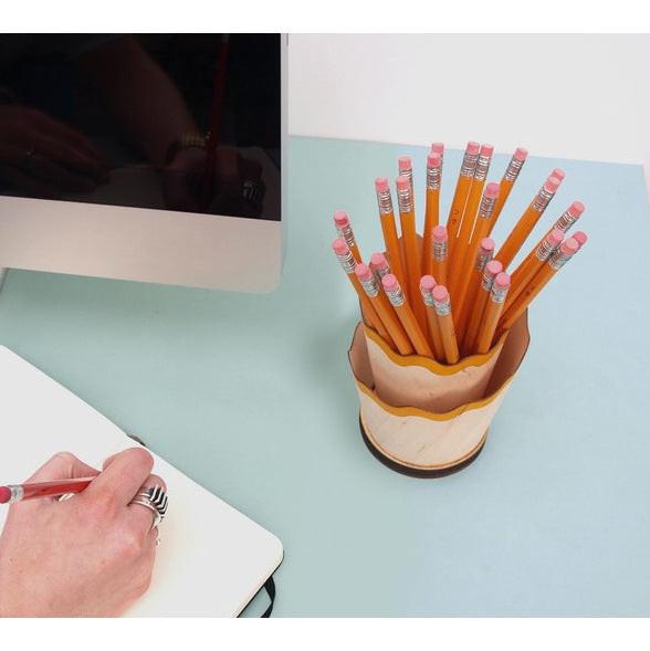 2PCS Blue Creative Wooden Pencil Shaving Pen Holder - Novelty Desk Organizer & Stationery Storage.