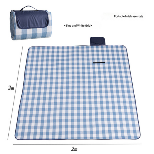 Waterproof Foldable Picnic Blanket with Handle - 2x2m Blue and white checkered.