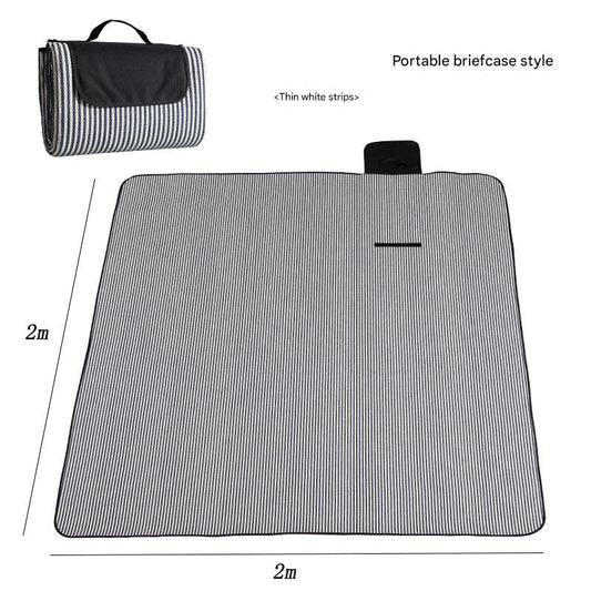 Waterproof Foldable Picnic Blanket with Handle - 2x2m Thin white strip.