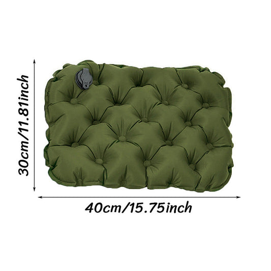 Inflatable Seat Cushion - Portable 40x30x5cm Camping Pad in Olive Green.
