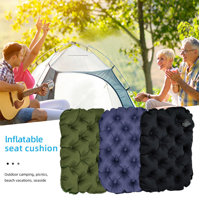 Inflatable Seat Cushion - Portable 40x30x5cm Camping Pad in Olive Green.