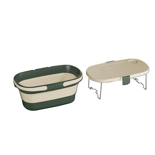 Foldable Picnic Basket with Tray - 16.5L Capacity, White Green, Perfect for Camping and Outdoor Gatherings.