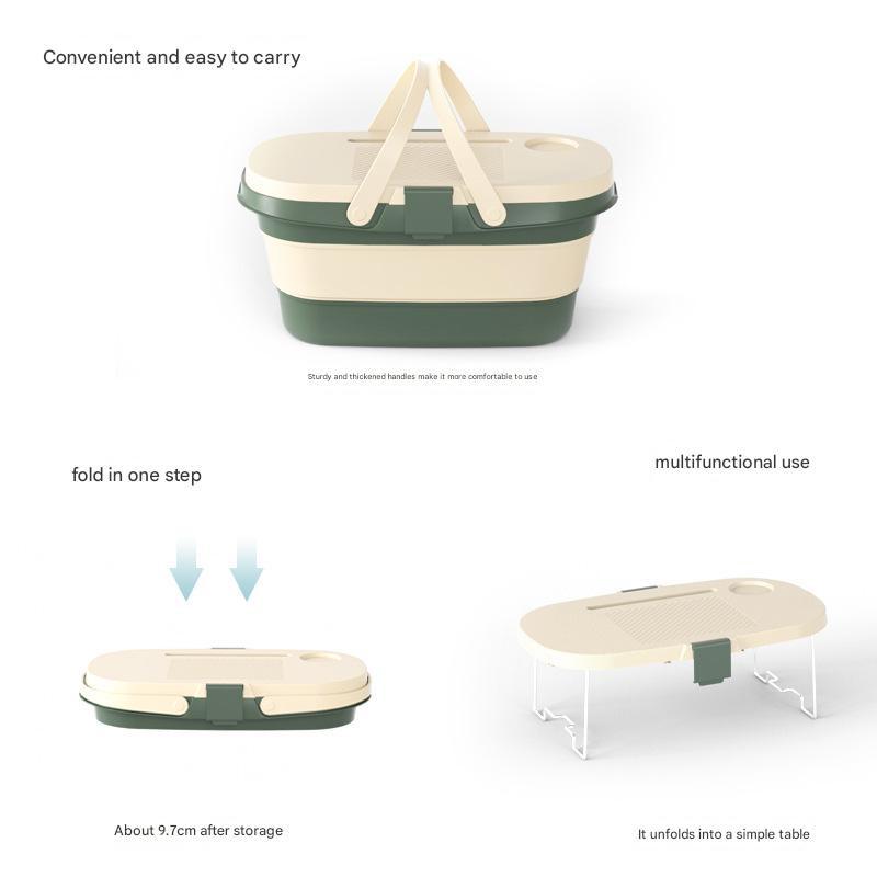 Foldable Picnic Basket with Tray - 16.5L Capacity, Green coffee color, Perfect for Camping and Outdoor Gatherings.