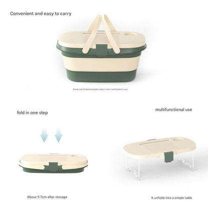 Foldable Picnic Basket with Tray - 16.5L Capacity, Green coffee color, Perfect for Camping and Outdoor Gatherings.