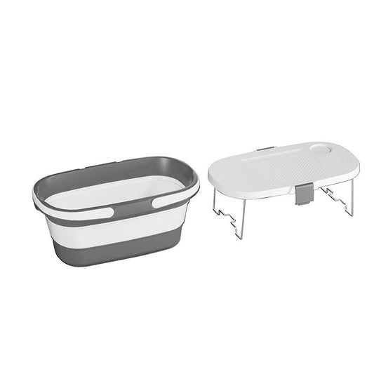 Foldable Picnic Basket with Tray - 16.5L Capacity, White Gray, Perfect for Camping and Outdoor Gatherings.