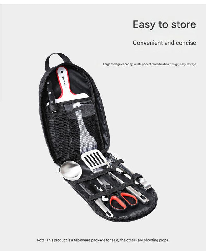 Portable Kitchen Utensil Storage Bag - Lightweight Organizer for Camping and Outdoor Cooking, Black.
